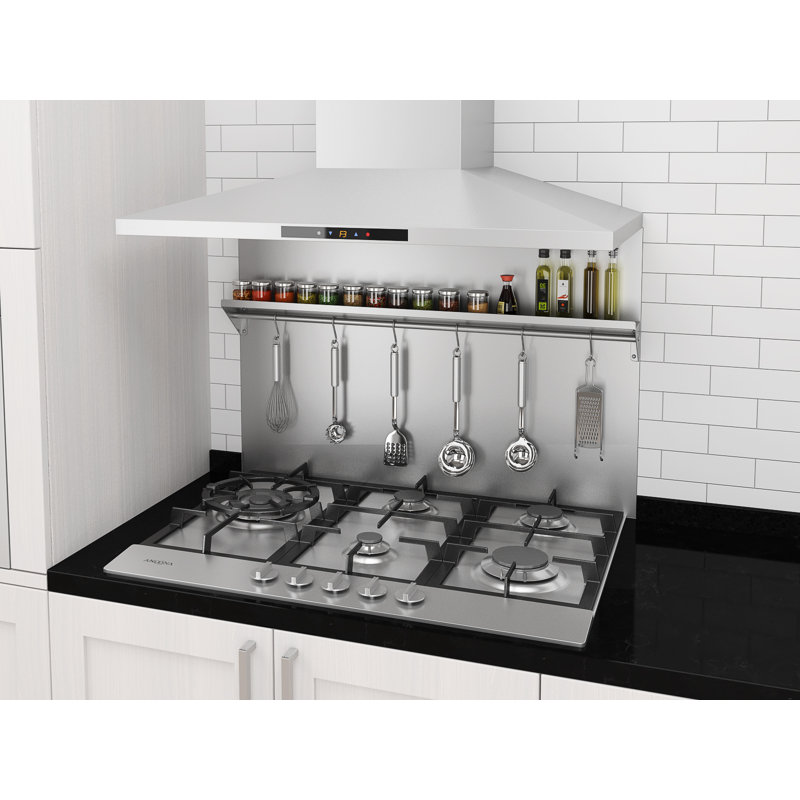 Backsplash Steel Rectangle Wall Mounted Pot Rack, 31" H x 35.38" W x 0.38" D