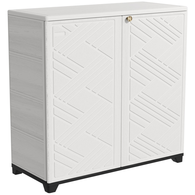 Kinying Outdoor Storage Cabinet Waterproof, Resin Outdoor Storage Box With 2 Shelves For Garden/Patio/Bathroom, All Weather Outdoor Storage Shed