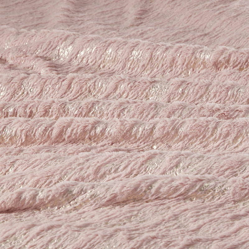 Metallic Print Faux Fur Comforter Set, Twin/Twin XL Comforter + 1 Standard Sham, Blush/Gold