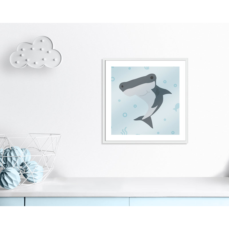 Impression sur papier Happy Hammerhead, H 26,5 po x l 26,5 po x P 1,18 po, Encadré de boîte blanc