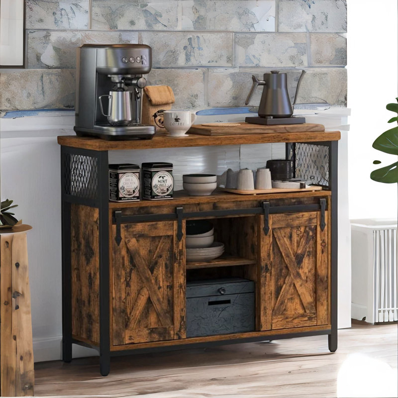 Multipurpose Kitchen Sideboard Buffet Cabinet With Sliding Barn Doors