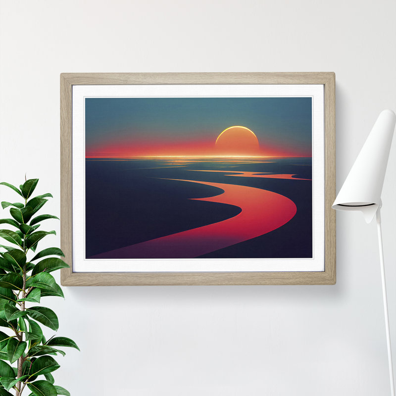 XH1022-4477X Gracious Ocean Beach Sunset - Single Picture Frame Print, 34cm H x 46cm W x 2cm D, Oak Framed