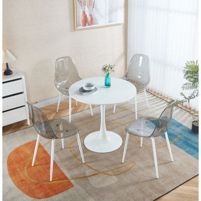Ensemble de salle à manger 1 + 4,5 pièces, table de salle à manger à pieds en métal Mid-Century pour 4-6 personnes avec plateau en MDF, table de salle à manger à piédestal, table basse de loisirs