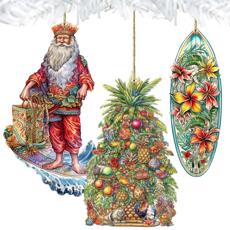 The Holiday Aisle® 3 Piece Irish-Inspired Santa Wooden Ornaments