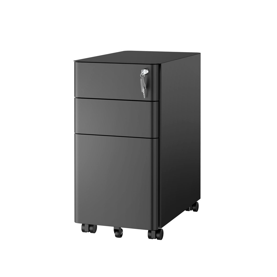 Mount-It Mobile File Pedestal Cabinet with 3 Drawers, Lock, Slim Design Under Desk Storage, Black Mount-it