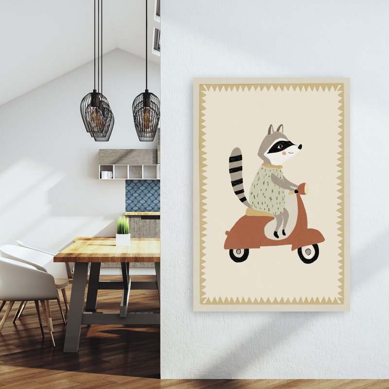 Drivingraccoon Playful Whimsical Contemporary Wildlife Wall Art Print by Treechild - Wrapped Canvas Print