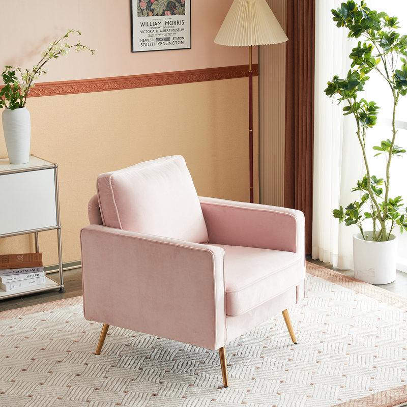 Fauteuil club l 35 po Bernardston, Velours rose