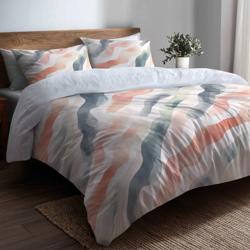 Ensemble de housse de couette Coastal de 3 - Ensemble de literie à rayures douces Coral Wave