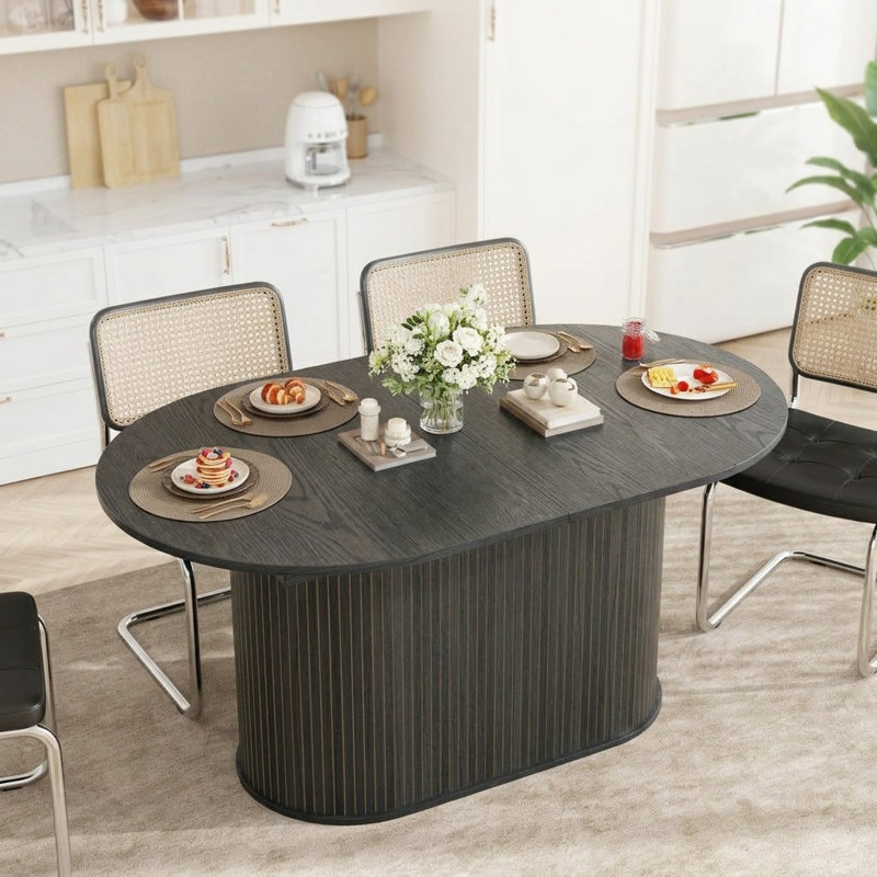 Extendable Dining Table With Striped Legs, Black
