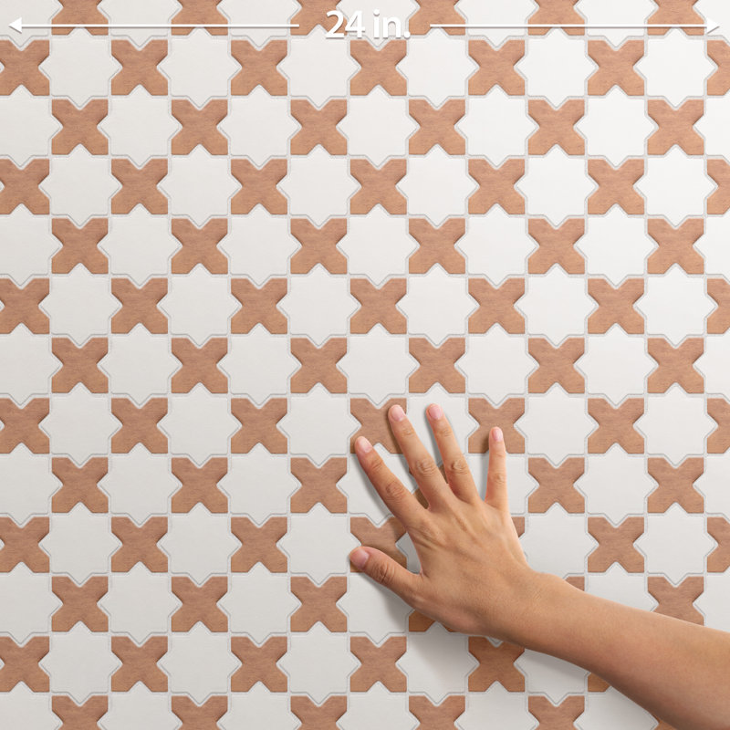 Sentier Des Cotto Star W/Cross 11-7/8 In. X 11-7/8 In. Porcelain Mosaic Tile, White/Brown