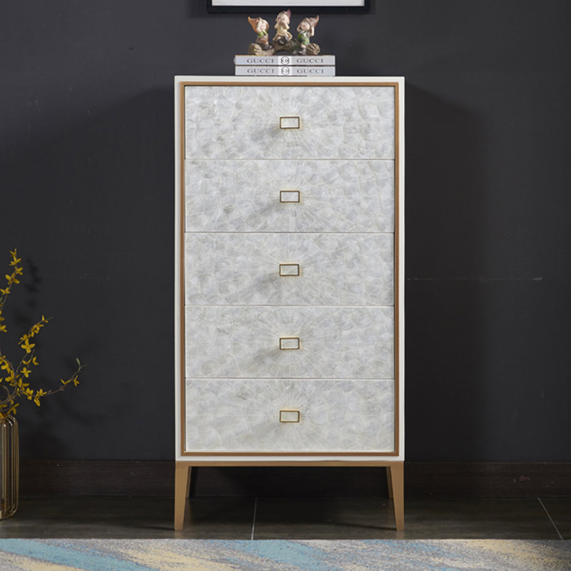 Blanc + bois manufacturé doré + armoire d'appoint en acier inoxydable