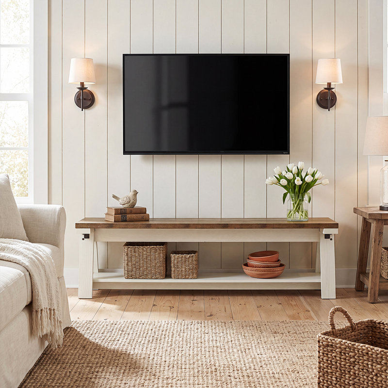 Meuble télé 59 po pour téléviseur de 65 po ou moins, 2 niveaux avec tablettes ouvertes
