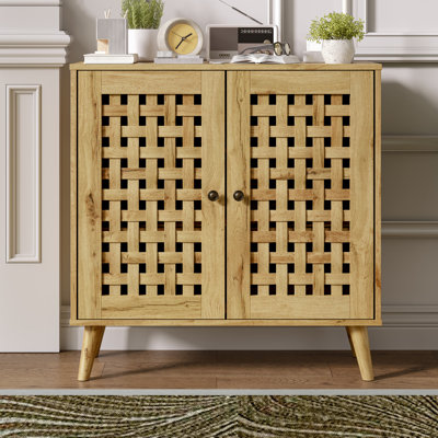 Zofia Vintage Storage Cabinet With 2 Basket Weave Wooden Doors