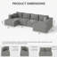 Canapé modulaire Boneless Boneless, canapé Cloud en forme de U, canapé modulaire en mousse à mémoire de forme 4 places pour pièce moyenne, gris