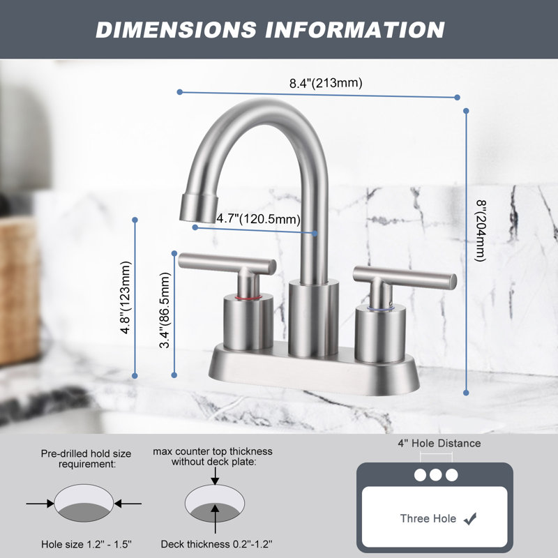 4-Inch Centerset Double Handle Bathroom Sink Faucet With Pop Up Drain And Water Supply Lines, Brushed Nickel