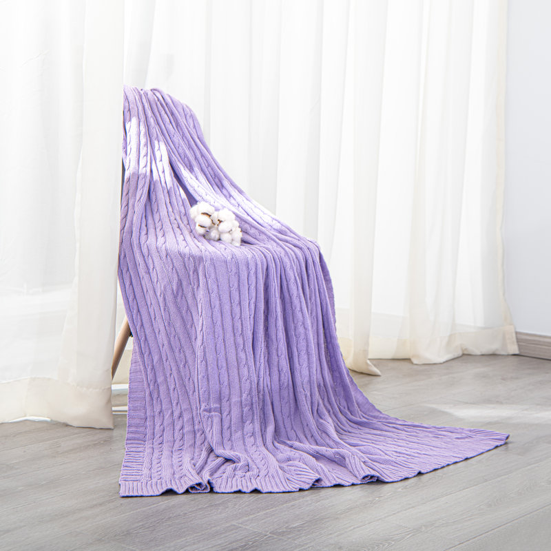 Couverture en coton tricoté , Mauve clair, L 67 po x l 51 po