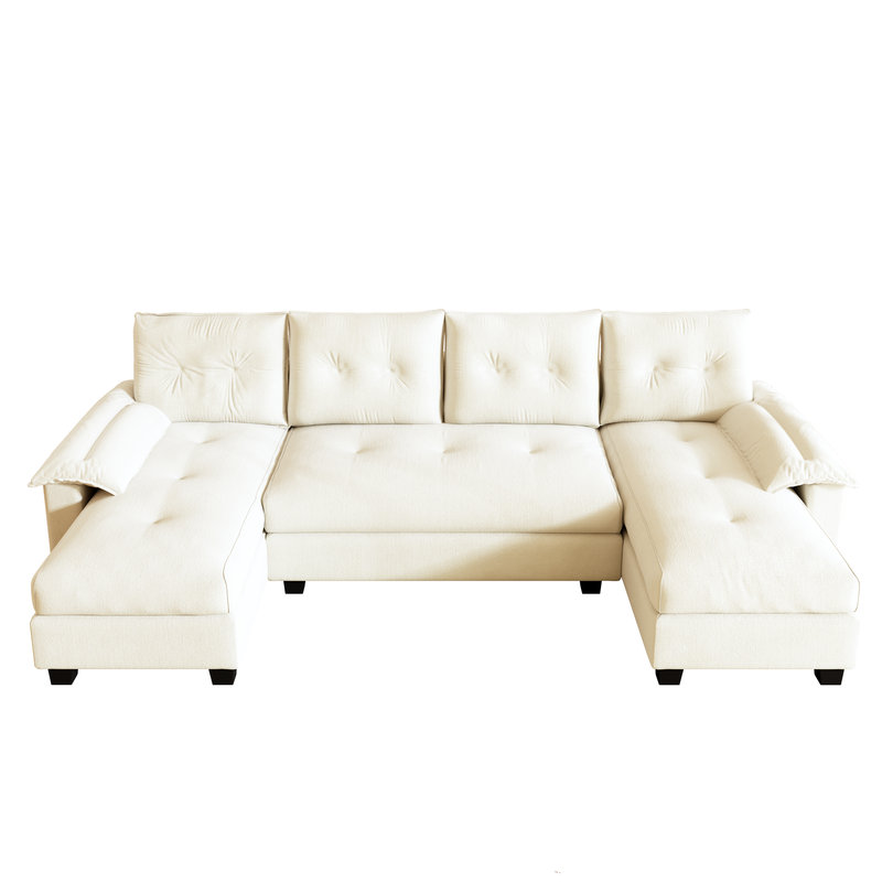 Canapé-lit modulaire en U avec ports USB et accoudoirs amovibles, Velours côtelé beige
