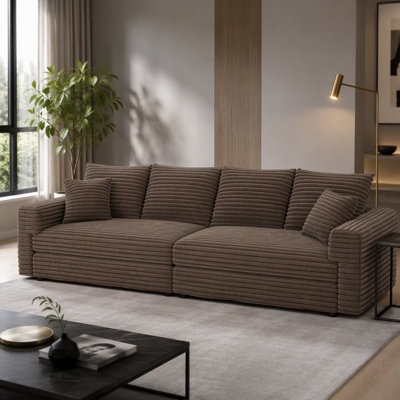 Plush Corduroy 4-Seat Cloud Sofa with Convertible Lounge Design