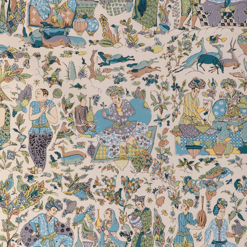 La Menagerie Shalimar Print 100% Cotton Fabric, Aqua/Leaf