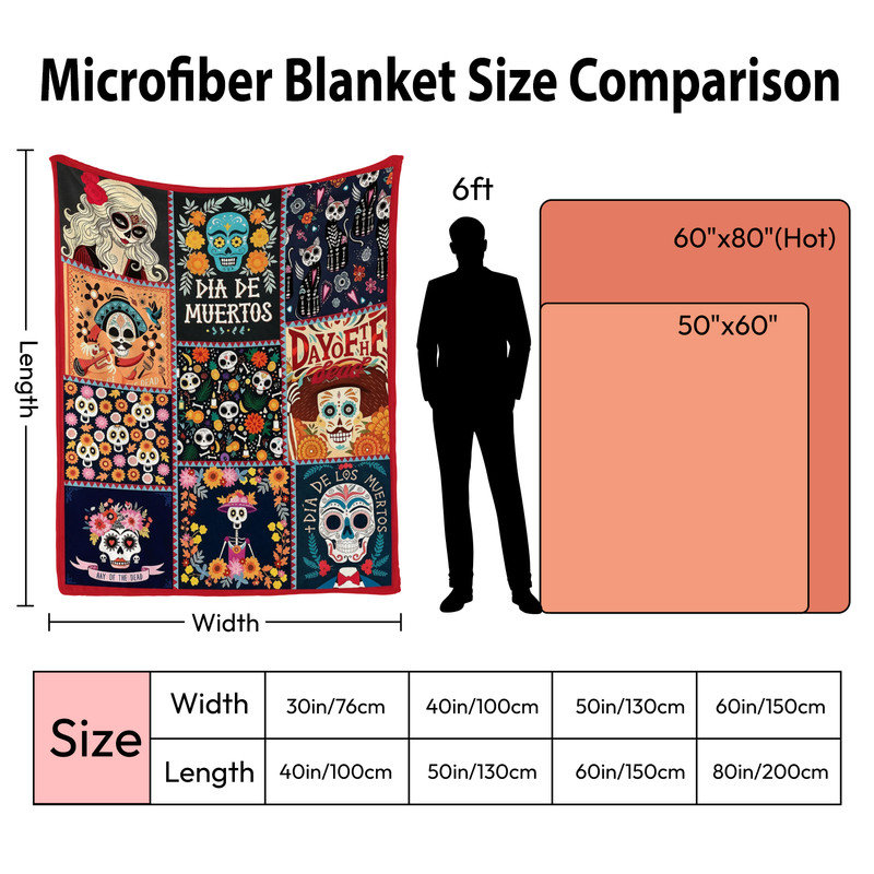Couverture simple en flanelle JYK Halloween, Day Dead Patchwork