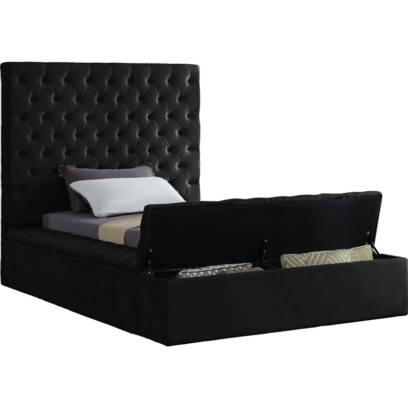 Lit plateforme tapissier avec rangement Johnnay, Velours noir, Simple