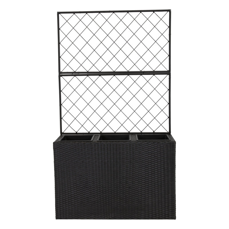 3-Section Wicker Planter Box with Trellis - Black