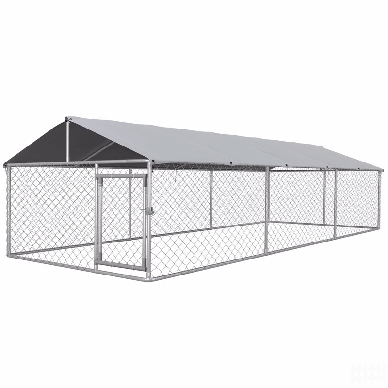 Niche pour chien de grande taille avec toit imperméable résistant aux rayons UV, H 59,1 po x l 236,2 po x P 90,6 po