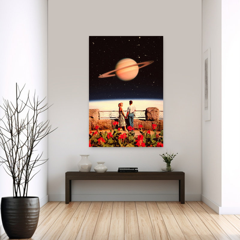 «Lovers in Space Colorful Contemporary Modern Rose Landscape Flower», impression murale, H 60 po x l 40 po