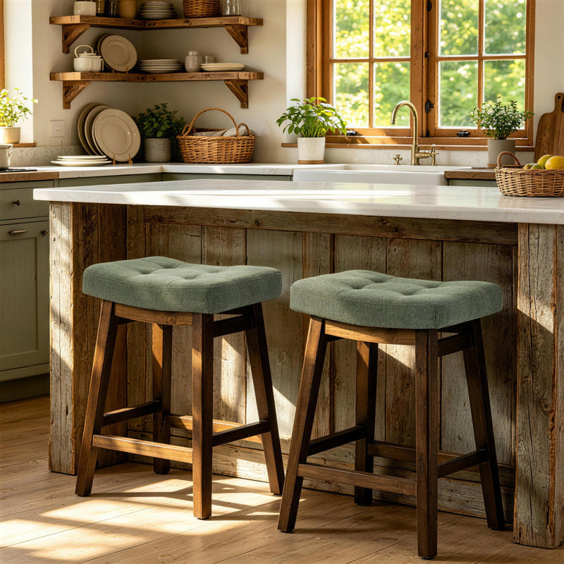 Tabouret de bar extra large 19,7 po, Linen Green Seat/Brown Frame