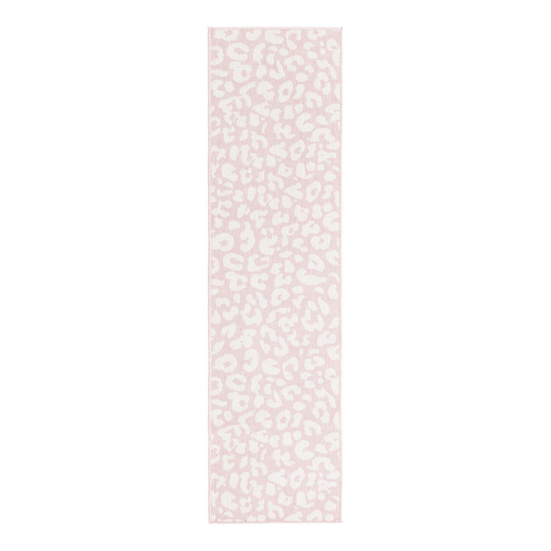 Tapis intérieur / extérieur en polypropylène tissé à la machine rose / beige, Tapis de couloir 2 pi x 7 pi 10 po