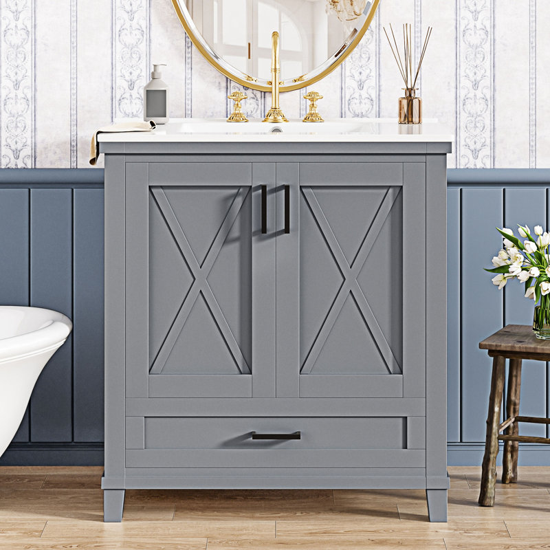 Meuble-lavabo de salle de bain avec lavabo simple, Gris