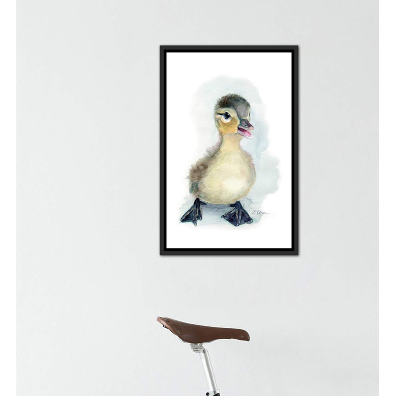 «Baby Duckling», reproduction d'art, Toile avec cadre noir patiné, Pas de tapis, H 40 po x l 26 po x P 1,5 po