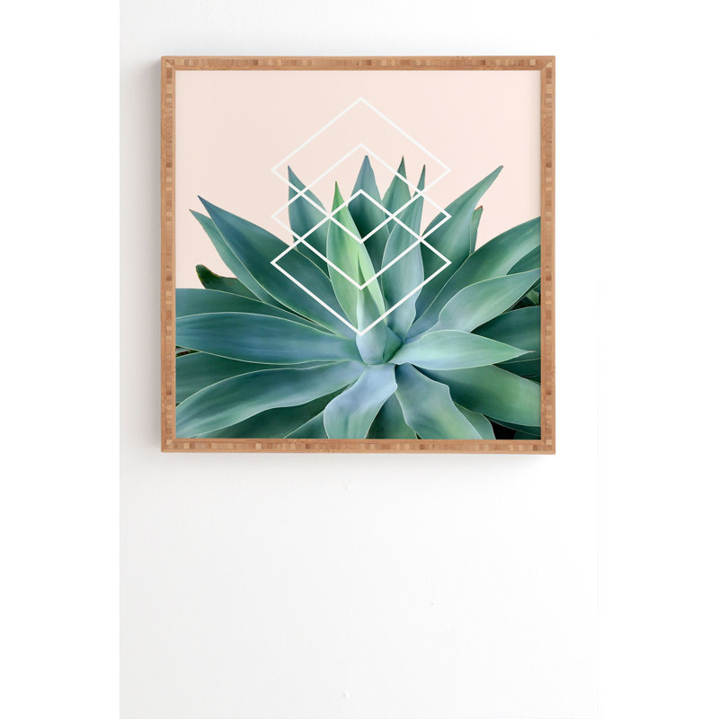 « agave geographical metrics pêche », impression, H 20 po x l 20 po x P 2 po, Armature en bambou, Pas de tapis