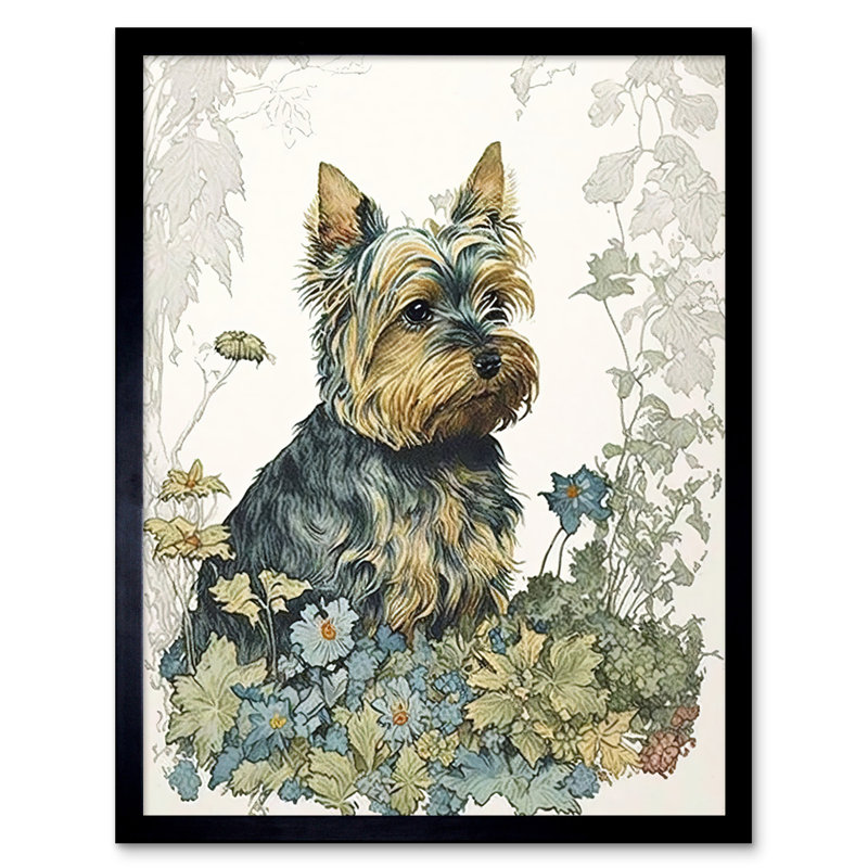 Yorkshire Terrier Dog In Wildflowers Watercolour - Single Picture Frame Print