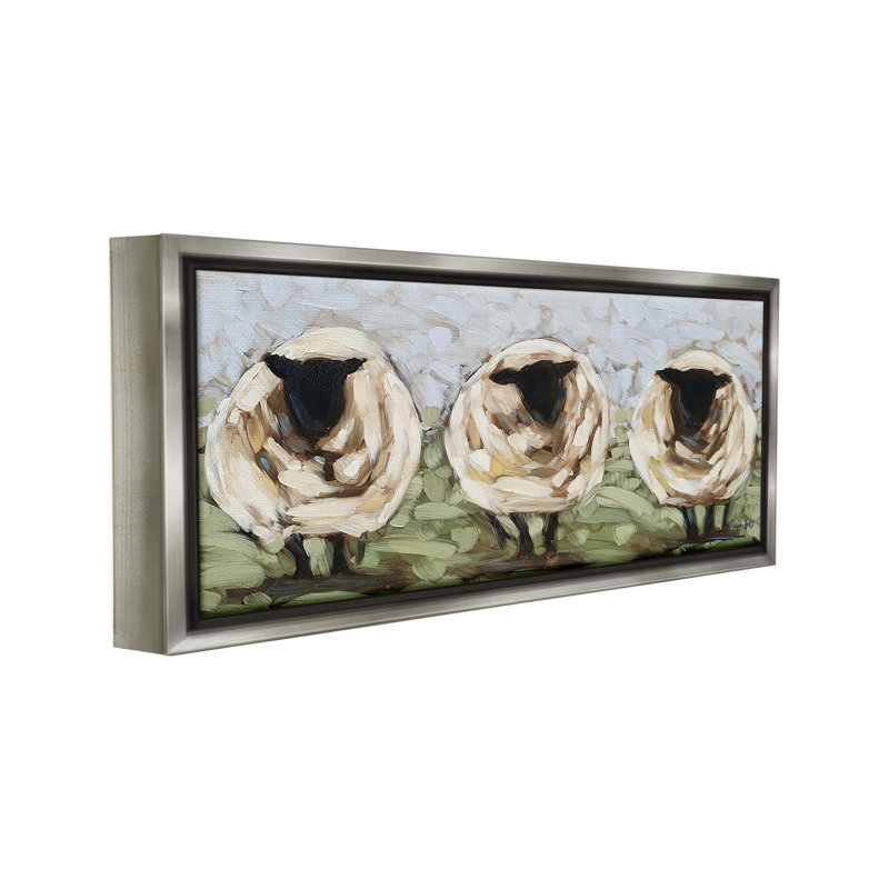 «Abstract Sheep Trio Floater Frame» par Stellar Design Studio sur toile, H 14 po x l 31 po, Cadre flottant gris lustré