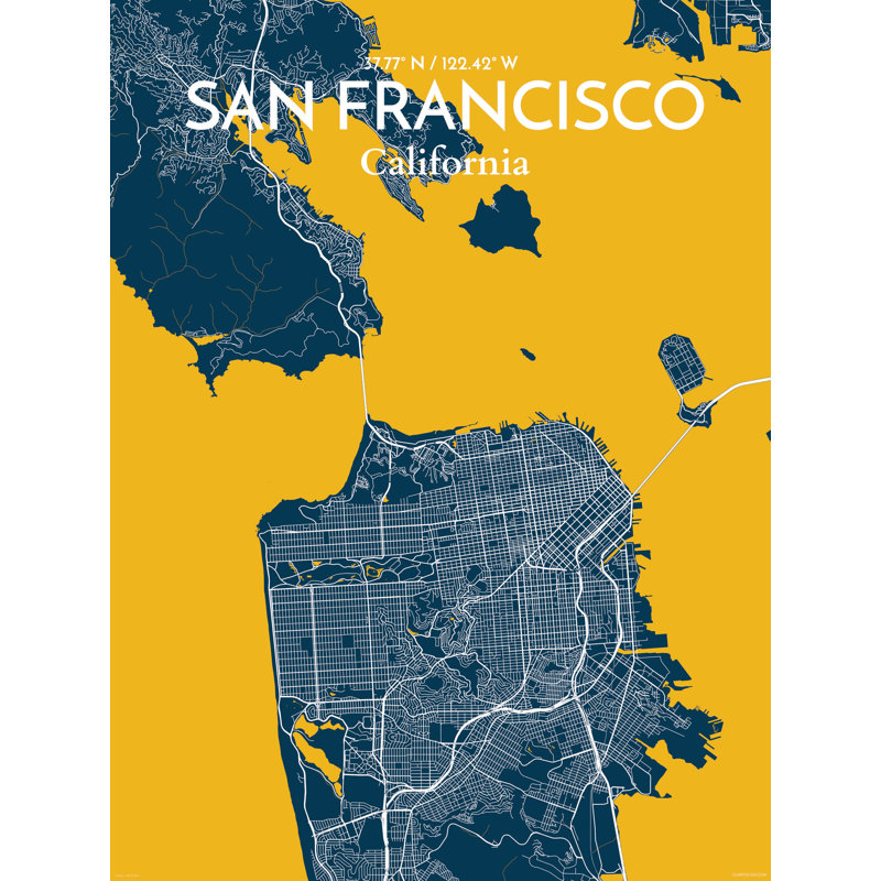 « san francisco city map », reproduction d’impression sur affiche en forme de amusante, H 17 po x l 11 po
