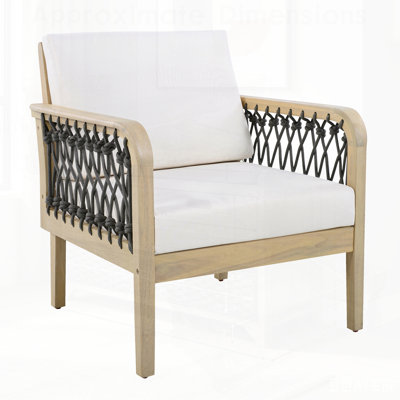 Élégant fauteuil club d'extérieur en bois d'acacia avec corde tissée à la main pour une assise durable et confortable