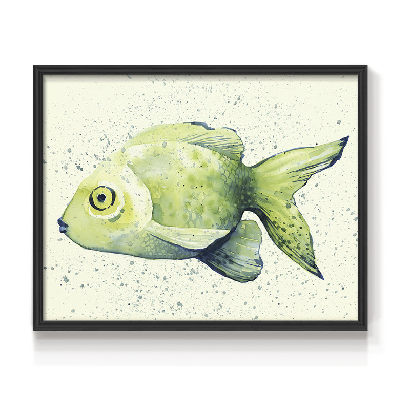 Poisson d'eau douce moucheté I - reproduction encadrée, H 11 po x l 14 po, Noir, noir, noir, noir