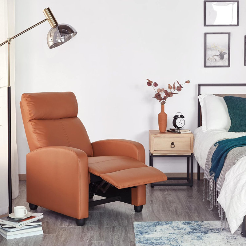 Fauteuil inclinable en cuir de polyuréthane pour le salon - Canapé inclinable réglable robuste avec siège rembourré, support à ressorts ensachés et assemblage facile pour le cinéma maison ou le bureau