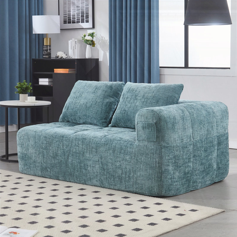 Chenille Loveseat Sofa, Mint Blue