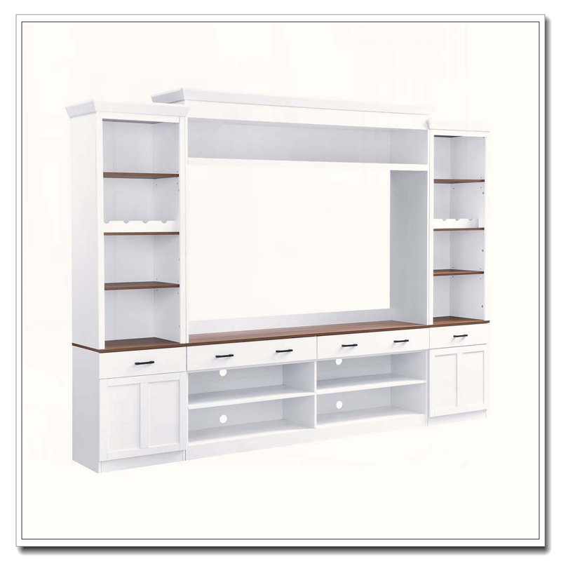 4-Piece Entertainment Center with Bookshelf for TVs Up to 70", White + Deep Walnut