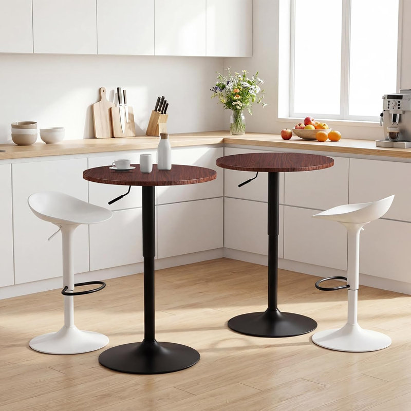Ensemble de 2 tables de salle à manger rondes modernes de 23,6 po, tables à piédestal à base réglable pour cuisine, coin repas
