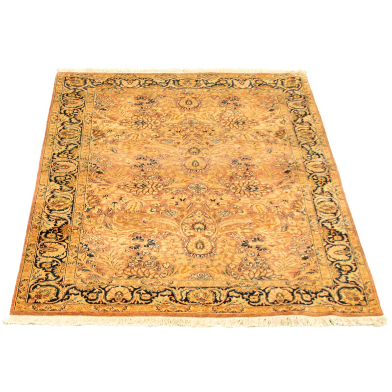 Tapis décoratif en laine noué à la main de conception unique noué à la main new age de style persan 18/20 jaune 4 pi 2 po x 5 pi 8 po