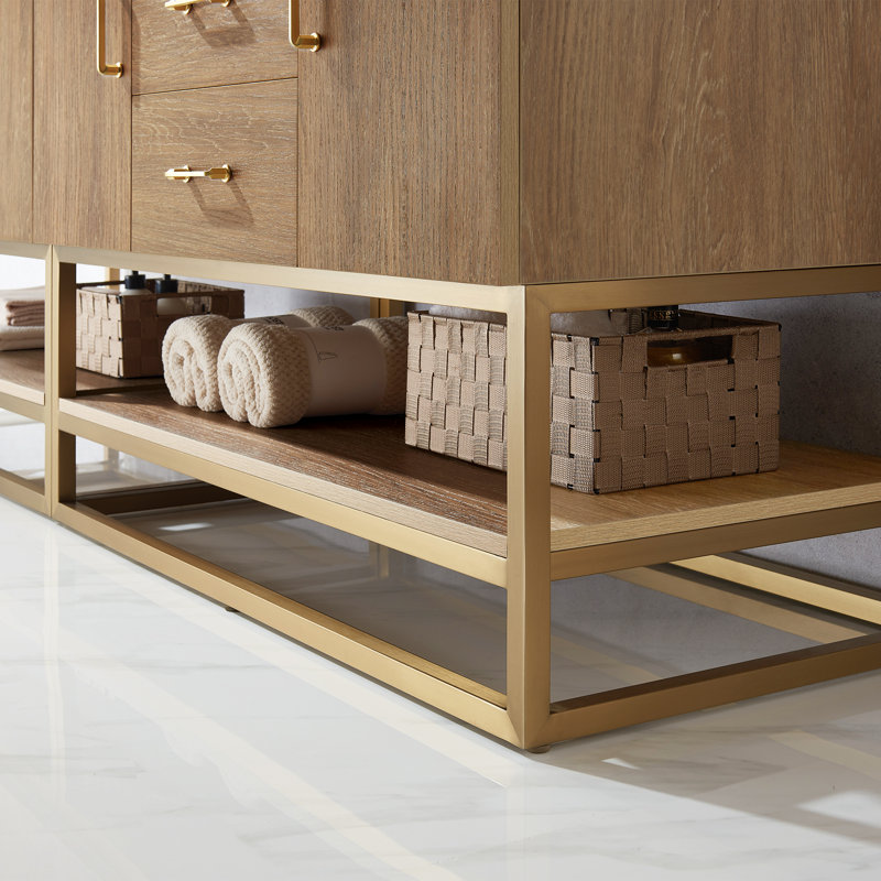 Ensemble de meuble-lavabo double 84 po Alistair, Or, Chêne naturel, Blanc
