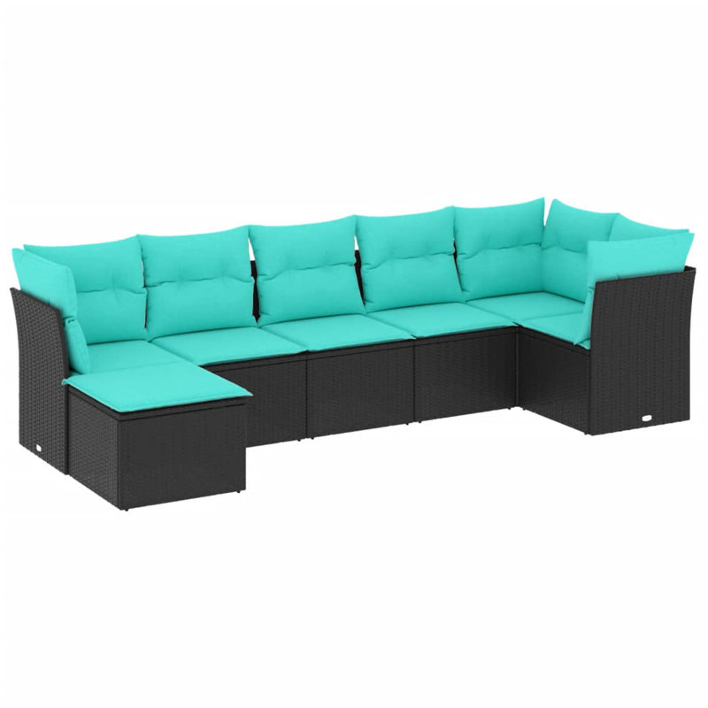  Ensemble de canapé de patio 7 pièces avec coussins en rotin de polyester noir