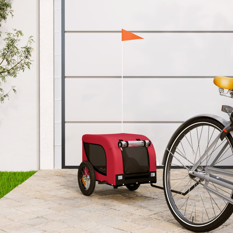 vidaXL Pet Bike Trailer Oxford Fabric and Iron, 53cm H x 124cm W x 53cm D, Black/Red