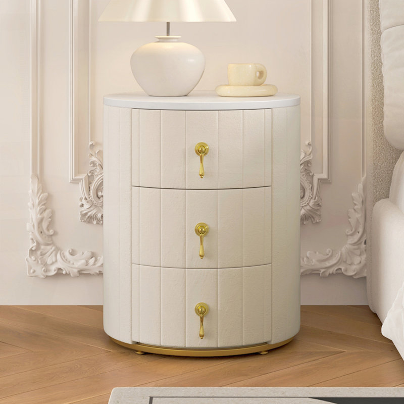 Table de chevet rembourrée à 3 tiroirs, Beige, Individuel