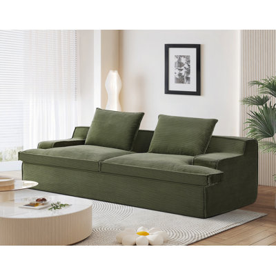 Oversized Full Foam 4 Seater Couch For Living Room Upholstered In Soft Corduroy Fabric, Wide Armrests, Ergonomic Compressed Sofa In A Box, No Assembly, 90" Wide