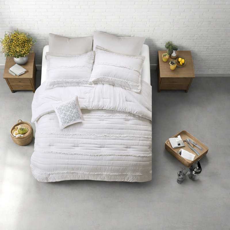 Elegant White King Bedding Sets, Microfiber Ruffles For Home