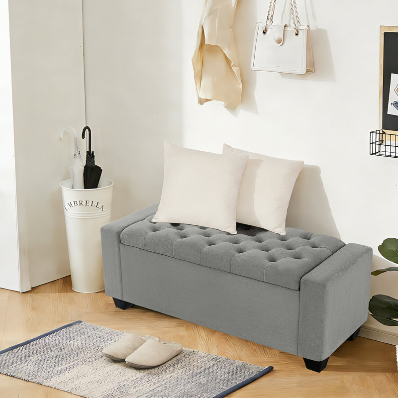Banc de rangement avec repose-pieds 49 po, Gris clair